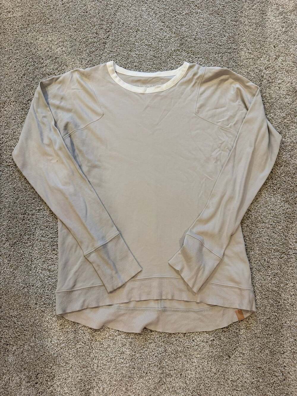 Lunya 100% Pima Cotton Long Sleeve Top Medium Cream Neutral
